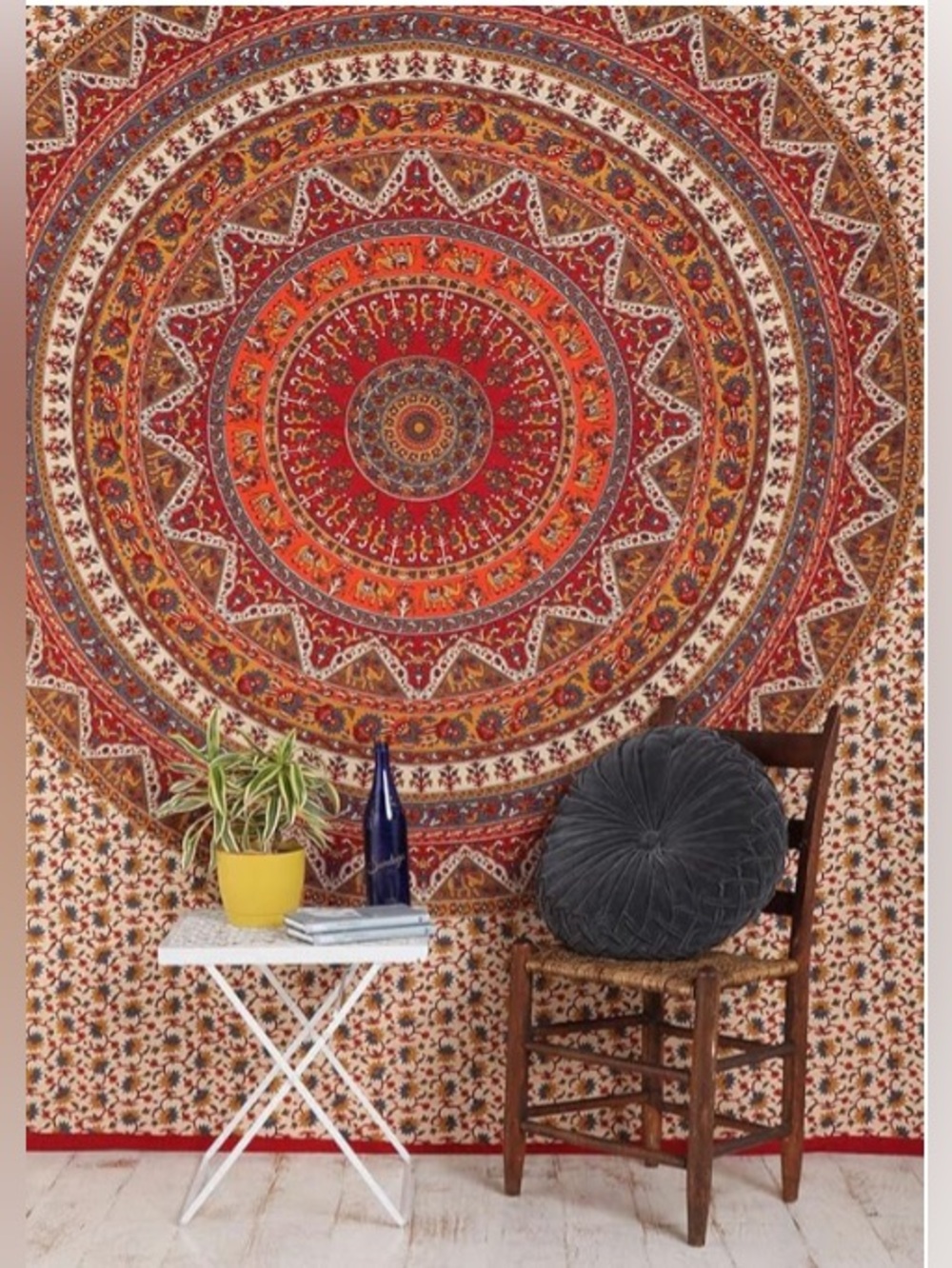 MT Red and Orange Mandala Bedspread Wall Hanging for Bedroom 54x84